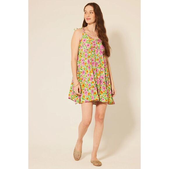 Patrons of Peace Dresses & Skirts - Patrons Of Peace floral Malibu babydoll Mini Dress With Tie Spaghetti Straps M